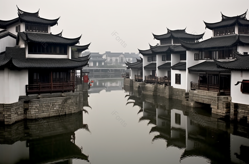 古城镇水上的房屋建筑背景,高清,摄影图,摄影图片,图片大全,摄影图免费下载
